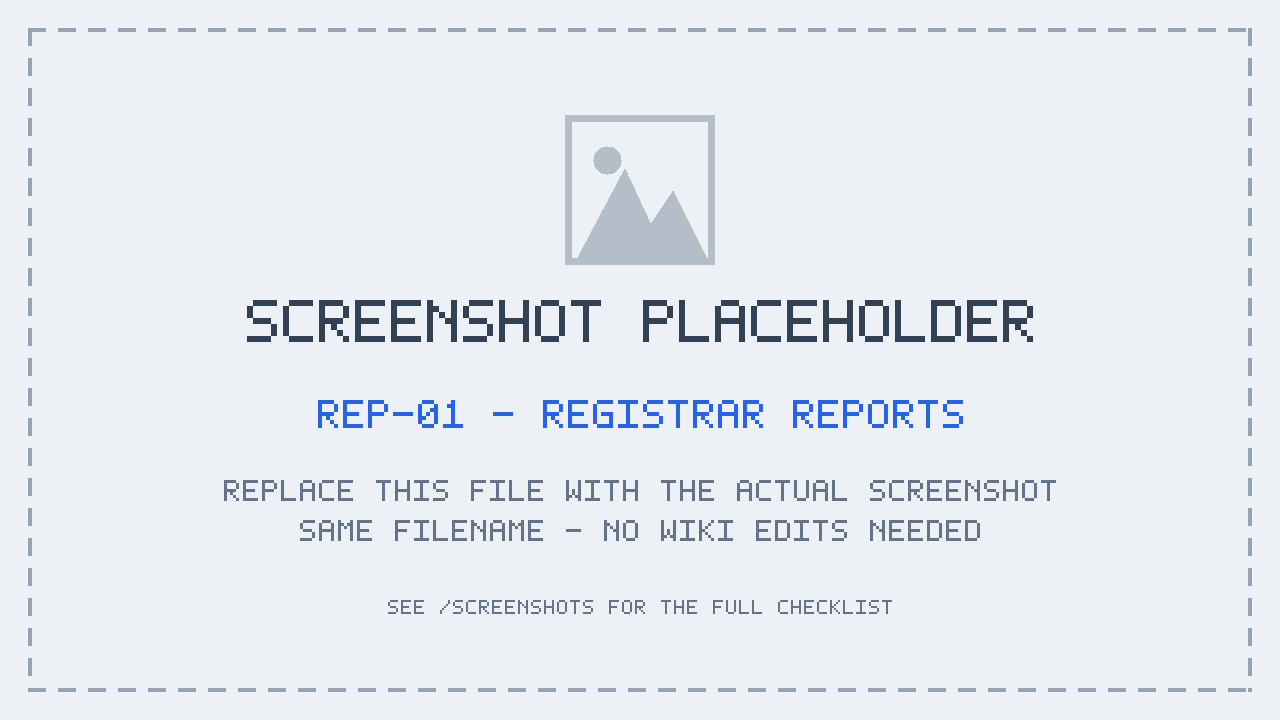 Screenshot placeholder for REP-01: Registrar Reports. Real screenshot not yet captured.